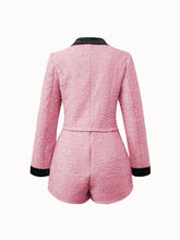 Women's Color Block Long Sleeve Jacket And Shorts Set